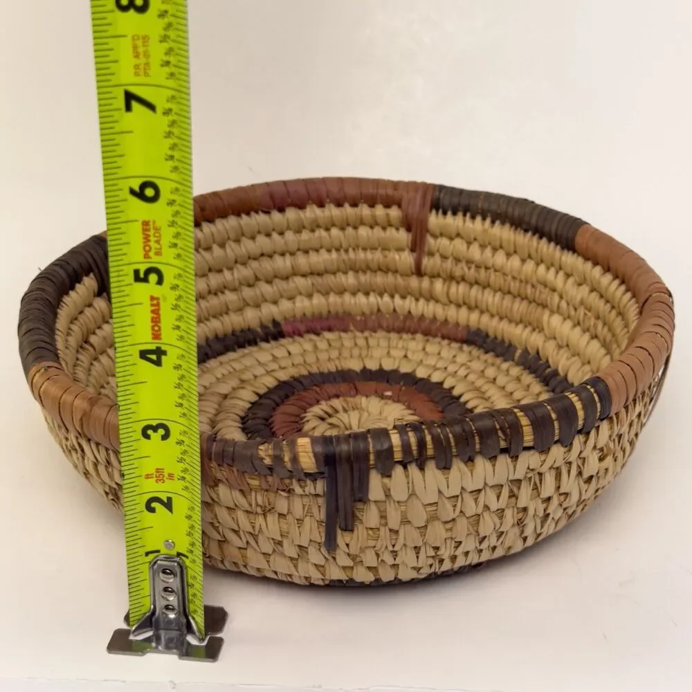 Vintage Woven Basket Coiled Round 10” Earth Tones Tan Brown Boho Wall Decor